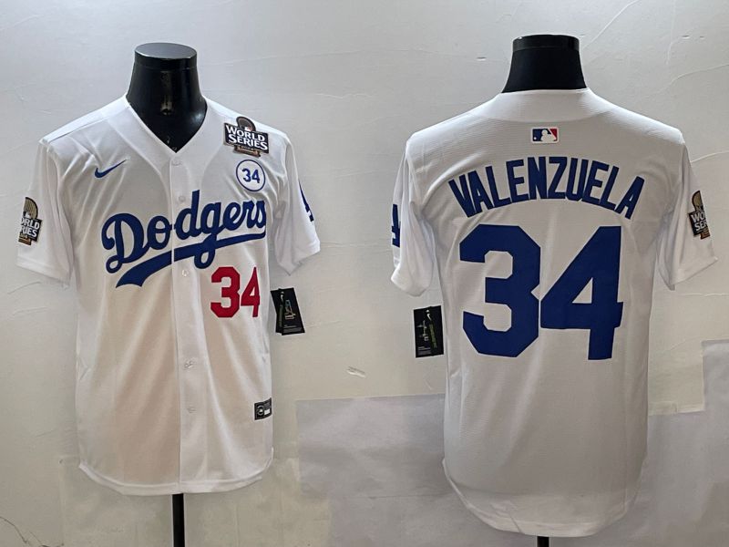 Men Los Angeles Dodgers #34 Valenzuela White Blue Fashion Game 2025 Nike MLB Jersey style 3261